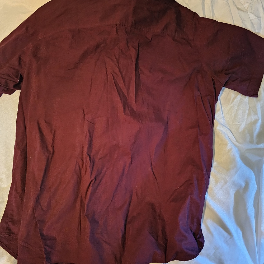 Ensure burgundy short sleeve shirt